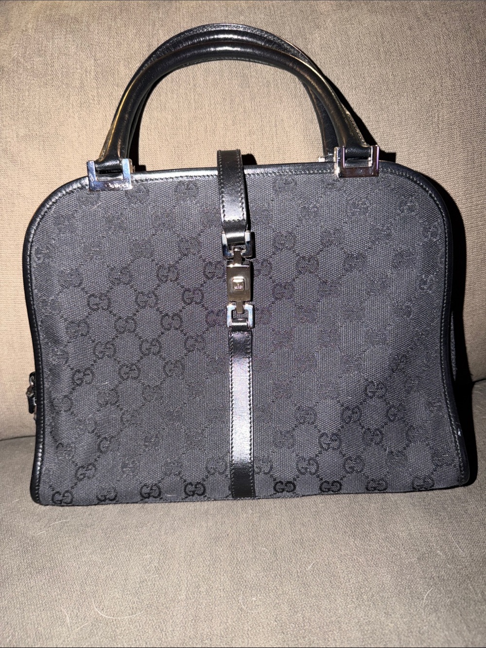 Vintage Gucci Jackie GG Handbag Black Leather Bag RARE!